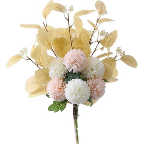 Chrysanthemenstrauß in Form champagnerweißer Tischtennisbälle, Chrysanthemenstrauß in Form von Eukalyptusblattkugeln, verschiedene Farben erhältlich, Strauß künstlicher Chrysanthemen in Form von Handk (1/2)