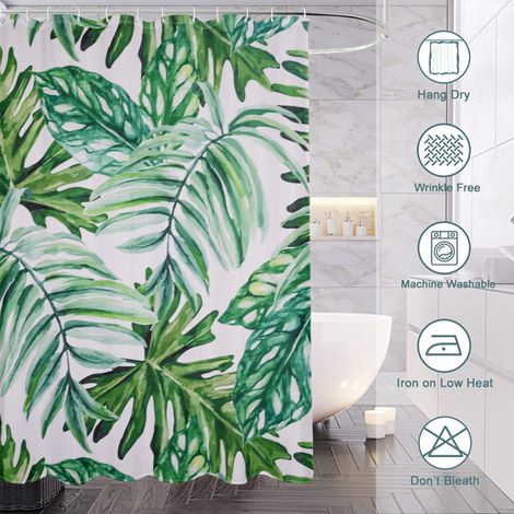 Rideau de douche motif feuillage moderne, polyester imperméable, 90x180 cm (1/5)
