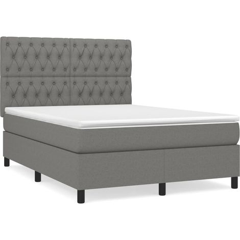 Lit double  Lit adulte  Sommier à lattes de lit avec matelas Gris foncé 140x190cm Tissu