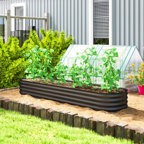 Jardinière carré potager de jardin en acier galvanisé modulable pour légumes plantes fleurs, 240 x 62 x 30 cm gris foncé