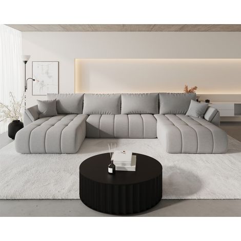 Wohnlandschaft Sofa mit Schlaffunktion MISATO Stoff Wind Hellgrau