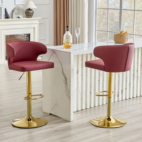 Ensemble de 2 tabourets de bar avec dossier, réglables en hauteur, pivotants à 360°, avec large base et repose-pieds, tabourets de cuisine modernes pour bar ou comptoir (tabourets uniquement). (1/4)
