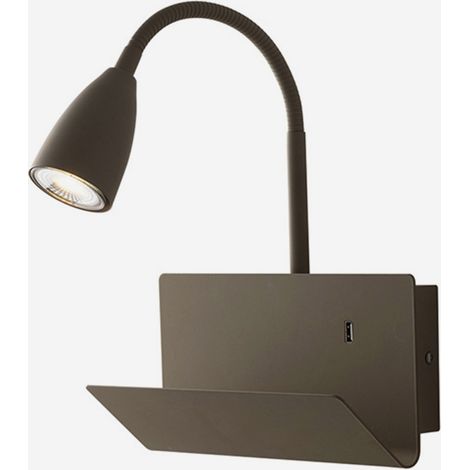 Applique da parete con mensola e USB Jane - Marrone