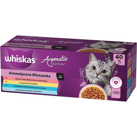 WHISKAS cibo umido per gatti, bustine aromatiche miste di gusti, 80x85g
