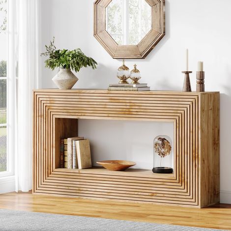 Tribesigns Table console de ferme, 150 x 30 x 83 cm, table de couloir, table basse étroite avec rangement, table basse en bois pour entrée, couloir, salon, naturel