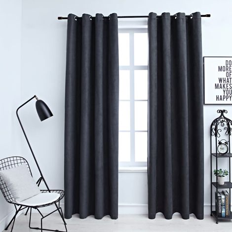 Lot de 2 Rideaux occultants,Décoration Chambre Fenêtre,Rideau Thermique Isolant avec anneaux Métal Anthracite 140x175cm GDSVW95188 (1/4)