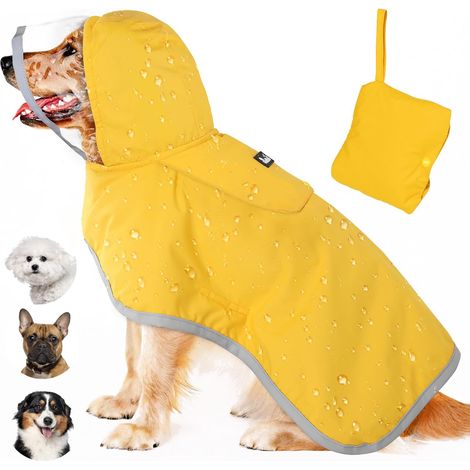 Imprenable Lukovee, veste de pluie ajustable avec capuche transparente double couch pour chiens de grande, moyenne et petite taille, chiots, poncho imperméable avec poche de rangement et bordures réfl (1/5)