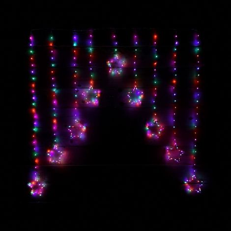 1.2m Christmas Static Star LED Silver Pin Wire V Curtain Lights in Rainbow (1/5)