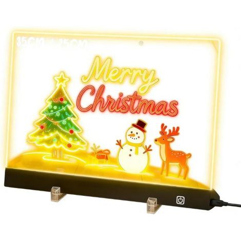 Tableau d'affichage LED multicolore 35 x 26 cm, tableau lumineux en acrylique avec support, 7 couleurs, tableau blanc lumineux pour dessin et écriture, tableau effaçable à sec avec support (1/5)