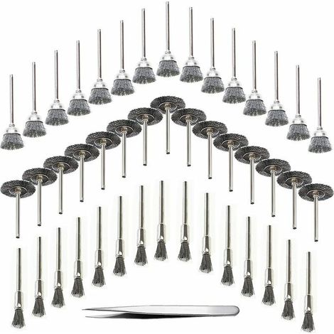 45 Pièces Outil de Perceuse à Bois Brosse Métallique Fil d'Acier Inoxydable Brosse de Perceuse Rotative en Métal, Argent (Acier Inoxydable) (1/4)