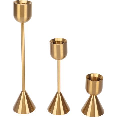 Bougeoirs dorés à différentes hauteurs, 3 pièces, bougeoirs coniques pour la décoration de la maison, cadeaux de vacances (1/5)