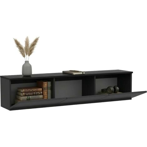 Mueble TV Marazzi, Luces LED Incluidas, 3 Puertas, Apertura Abatible, 160x32x35h cm Negro Antracita