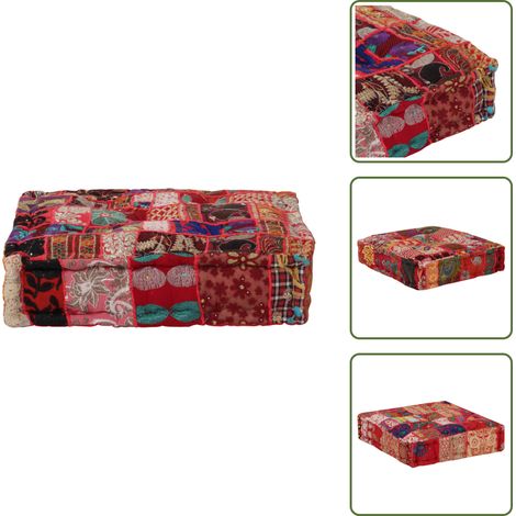 The Living Store Pouf carré en coton fait à la main 50 x 50 x 12 cm Rouge - Pouf - Fauteuil Pliable - Coussin Décoratif - Décoration Intérieure - Mobilier Ethnique (1/5)