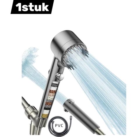 Pommeau de douche haute pression avec filtre et 3 jets pour douche et lavage des animaux avec système de filtration pour eau dure couleur noire 1 pièce (1/5)