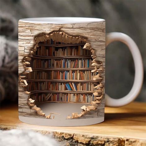 Tasse Céramique Livres - 301 ml - Design Étagère 3D Imprimé Des Deux Côtés - Micro-ondes Et Lave-vaisselle - Pour Lecture À La Maison Ou Au Bureau (1/5)