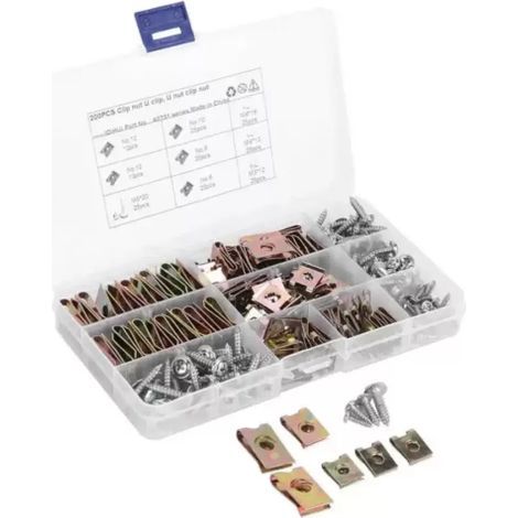 Pack mit 200 Schrauben- und Mutternsortiment für Fahrradkotflügel, Spire Speed Clips Verkleidung Clips Befestigungsschrauben Muttern Kits, U-Typ Befestigungsschrauben (Nr.6/8/10/12)