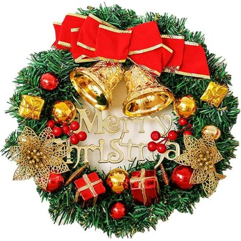 Christmas Wreath 12 Inch Wreath Red and Gold Decoration with Berries for Christmas Party Door Decoration(B) (1/5)