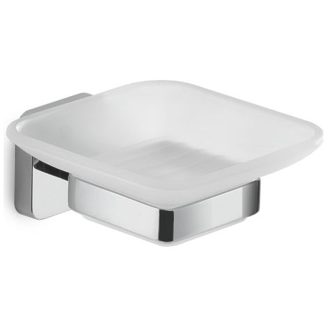 PORTA SAPONE DA PARETE IN ACCIAIO INOX E VETRO MODELLO TONGA - DIM. CM (LXPXH): 10,3X11,6X5  - CROMATO  - GDY