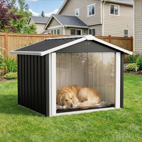 Niche pour Chien Extérieure 102x91x84 cm avec Toit Incliné, Ventilation et Protection UV, Abri Imperméable, Gris (1/5)