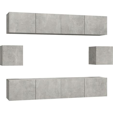 Conjunto de muebles mueble aparador TV televisión salón dormitorio salón 6 piezas gris madera contrachapada 020025032