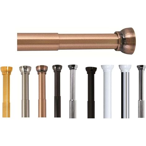 Barre tringle pour rideau de douche ou baignoire extensible sans perçage en Alu, Modèle KRETA, Résistant aux rayures, Fixation télescopique extensible à volonté, 125-220 cm, Marron (1/5)