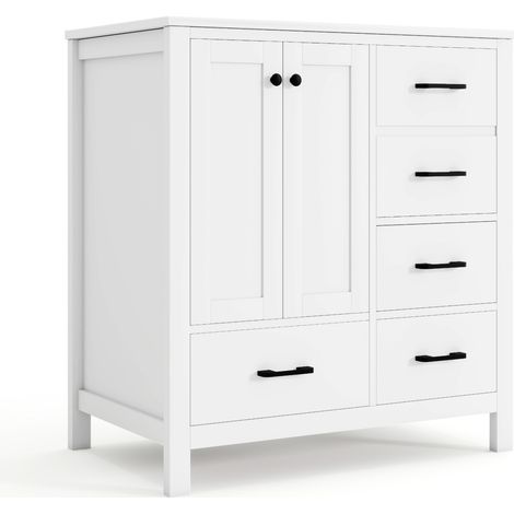 Mueble de baño exento 76x46x82 cm con lavabo de cerámica integrado, blanco, MODENUIT (1/5)