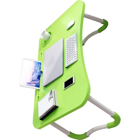 Table d'appoint pour ordinateur portable enfant avec porte-gobelet, table de lit pliable en MDF pour chambre, verte (1/5)