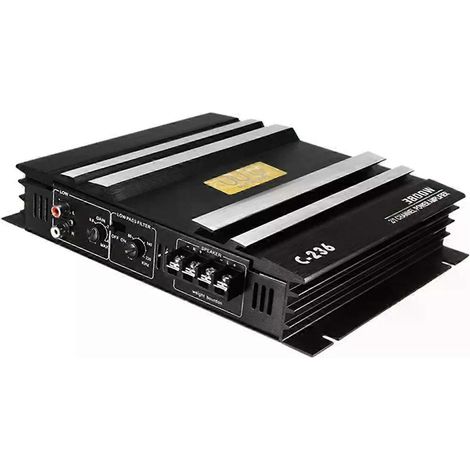 Amplificateur de voiture 3800 W 2 canaux en alliage d'aluminium noir pour caisson de basses (B29C-C-236) - JXLGV (1/4)