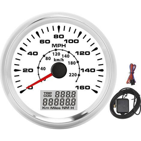 Compteur de vitesse GPS 160MPH 0-220KM/H 9-32VDC 3-3/8in pour bateau yacht moto véhicule de chantier (1/5)