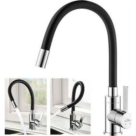 TAISHENGDA-Rubinetto da cucina flessibile Girevole liberamente Beccuccio alto Miscelatore lavello flessibile Rubinetto per lavello monoforo in ottone cromato e nero Rubinetto per lavello acqua calda e (1/5)