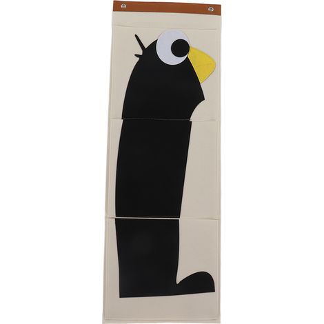 Pochette de rangement murale 3 niveaux, pinguin en feutre cartoon, sac suspendu porte-vêtements, 100,7x35cm, pour placard et chambre d’enfant.