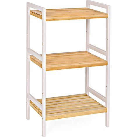Zapatero de 3 niveles en bambú natural con estructura blanca 80 cm 120002872 (1/4)