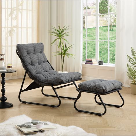 Sillón reclinable con reposapiés de acero gris OKMYHOME (1/5)
