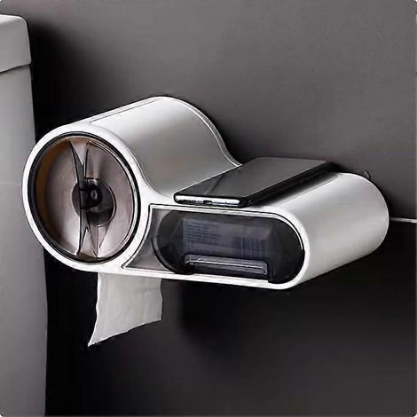 Étagère de rangement pour salle de bain avec ventouse et porte-papier toilette, étagère murale en plastique (1/5)