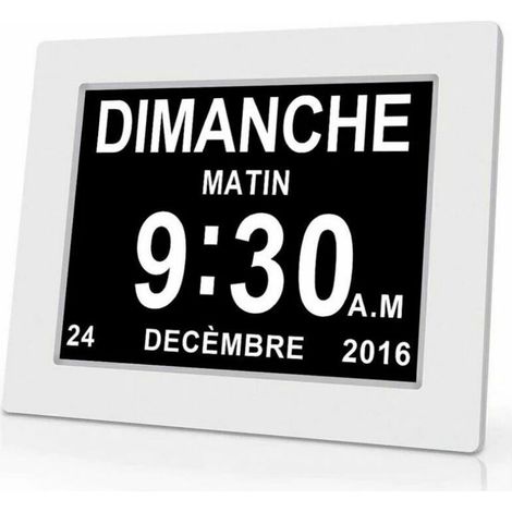Horloge calendrier numérique One Piece 7 pouces avec date et heure, horloge Alzheimer pour parents, rappel de médicaments pour grands-parents et enfants - Blanc - 20.414.32.4cm