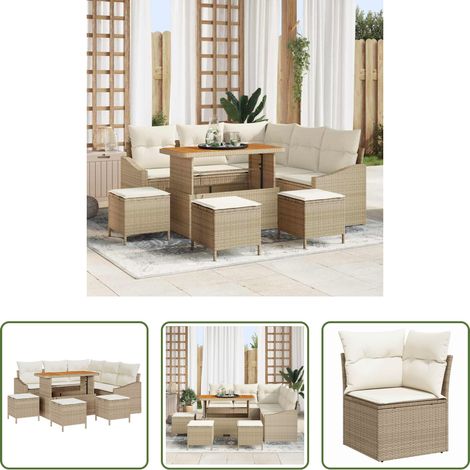 vidaXL Canapé terrasse - Ensemble de canapé de jardin avec coussin 9 pcs Beige polyrotin (1/5)