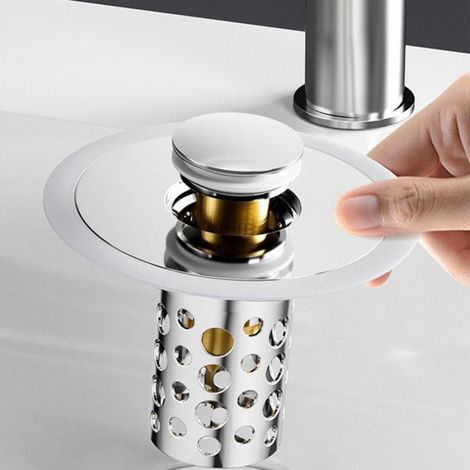 Bonde de Lavabo Universelle : Acier Inoxydable, Silicone et Cuivre - Anti-Odeur et Anti-Cheveux Argent (1/5)