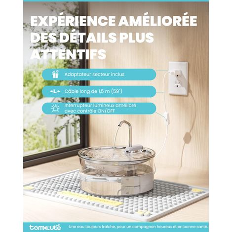 Fontaine à eau pour chat et chien en verre avec système de filtration et débit réglable (1/5)