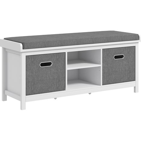 Panca Scarpiera con Ripiano Regolabile a 3 Livelli e 2 Cassetti, in Truciolato, 105x35x47 cm, Bianca e Grigia