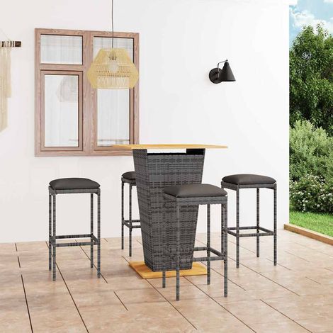 Ensemble de bar de jardin 5 pcs-Bar d'extérieur et coussins Résine tressée Gris 848635 (1/5)