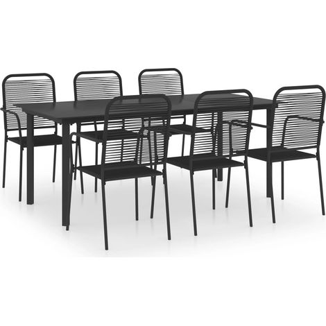 Maison Exclusive - Set da Pranzo da Giardino 7 pz Nero in Vetro e Acciaio (1/5)