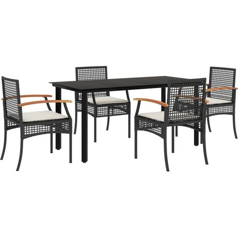 Ensemble à manger de jardin coussins 5pcs Mobilier de jardin Noir Résine tressée (1/5)
