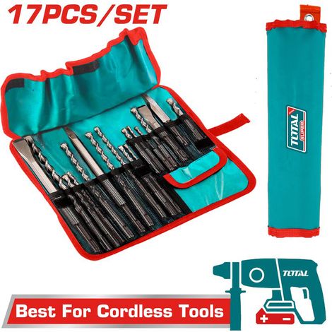 SET 17pz PUNTE PER TRAPANO SDS PLUS SCALPELLI CON ASTUCCIO IN TELA TOTAL