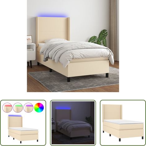 Sommier tapissier - Sommier à lattes de lit matelas et LED Crème 100x200 cm Tissu (1/5)