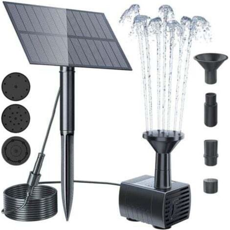 Fontaine solaire extérieure 5 W – Pompe à eau sans fil pour bassin, étang ou bain d’oiseaux, débit 380 L/h, hauteur max. 60 cm, 3 buses (1/5)