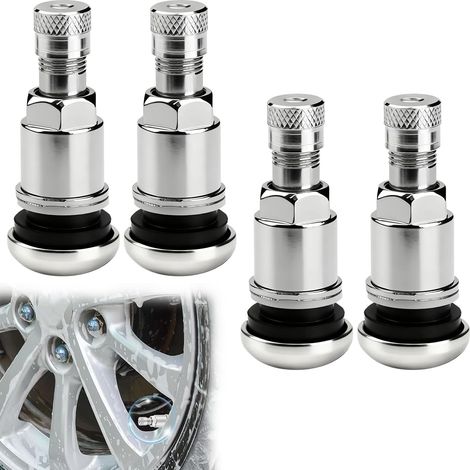 4 Valve Pneu Voiture Valve Tubeless 11,3 mm en Acier, Valve Pneu Robuste avec Bouchon, Facile À Installer, Adapté pour Pneu Voiture PKW LKW Transporter (1/5)