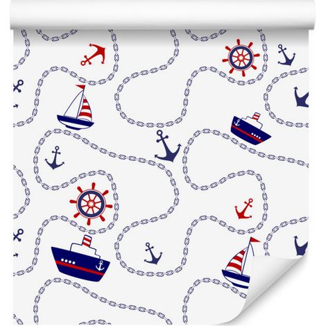 Carta da parati con navi, ancore e barche a vela per soggiorno e camera da letto, 50x1000 cm. (1/5)