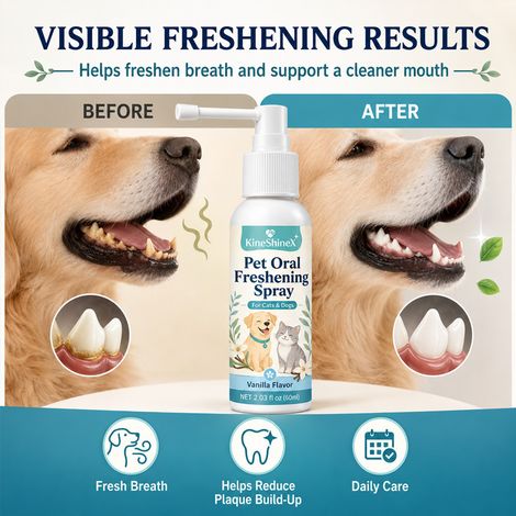 KineShineX Pet Oral Care Spray is suitable for cats and dogs, cleans teeth, freshens breath, and improves bad breath. (1/4)