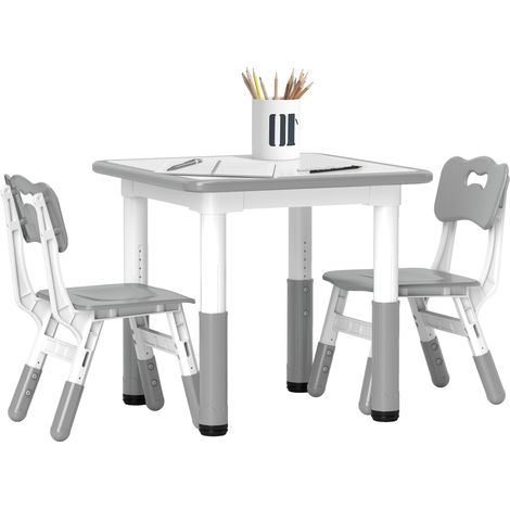 AIYAPLAY mesa y sillas infantiles de 3 piezas con altura ajustable fácil de limpiar para niños de 18 meses a 5 años para sala de juegos blanco y gris