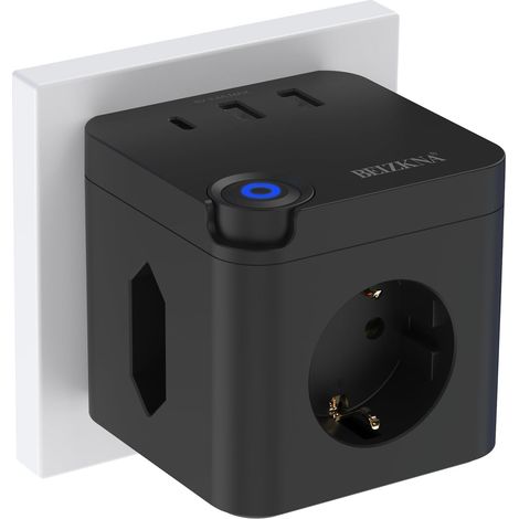 Cube Multiprise sans Câble - 3 Prises avec USB C Adaptateur de Prise Cube 3680 W Multiprise 6 en 1 - Avec Interrupteur - Cube Multiprise sans Câble Pour Bureau, Maison, Voyage, Blanc (1/5)